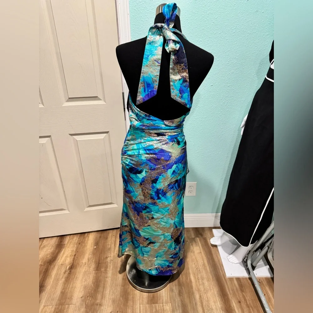 RAMY BROOK Hughes V-neck Midi Dress In Blue Floral NWT - Picture 4 of 7